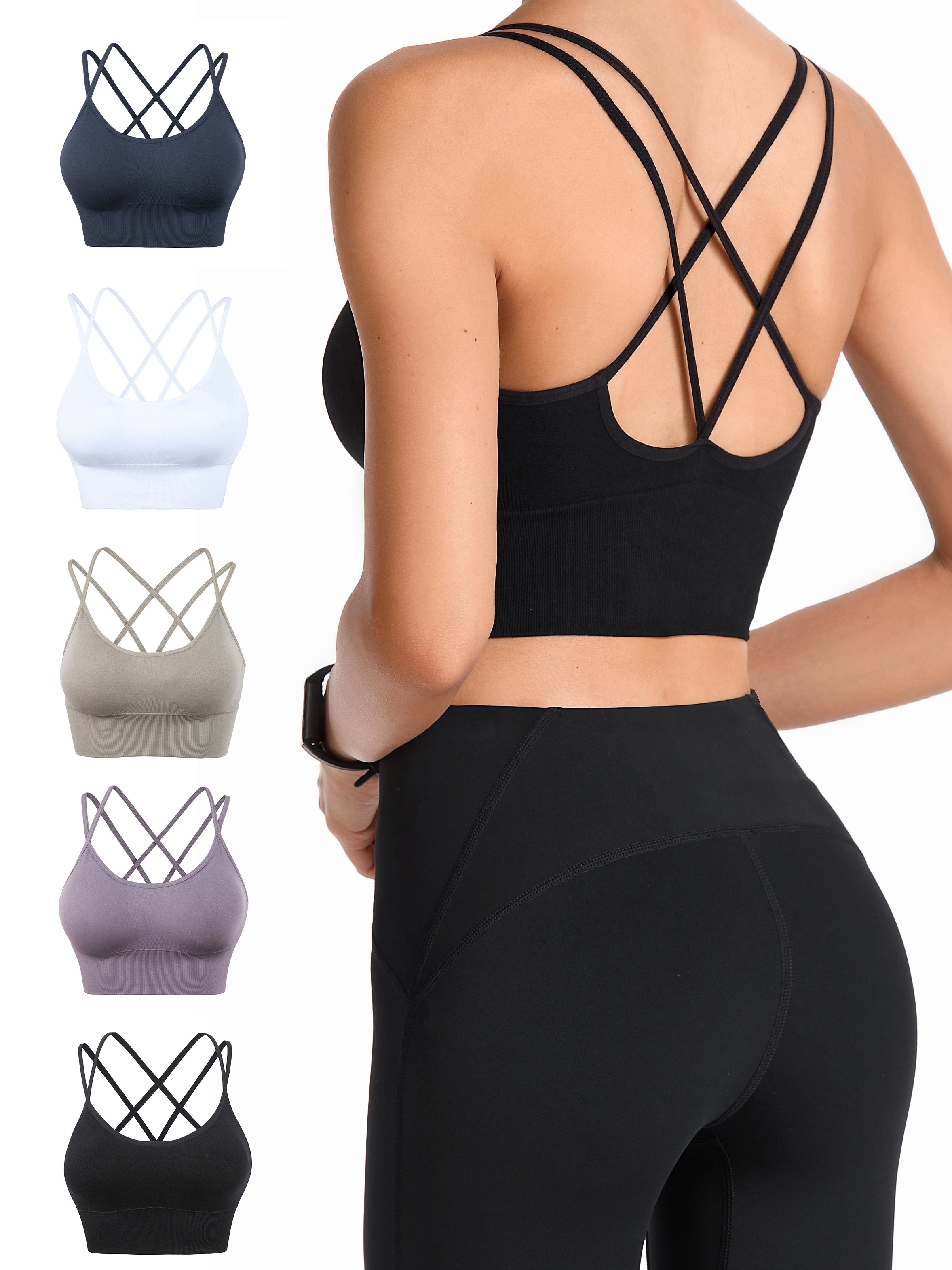 Gotoly Longline Sports Bra Criss Cross Top for Womens Zip Front Workout Crop  top Padded Tank top Strappy Wireless Bra (Black Large) 
