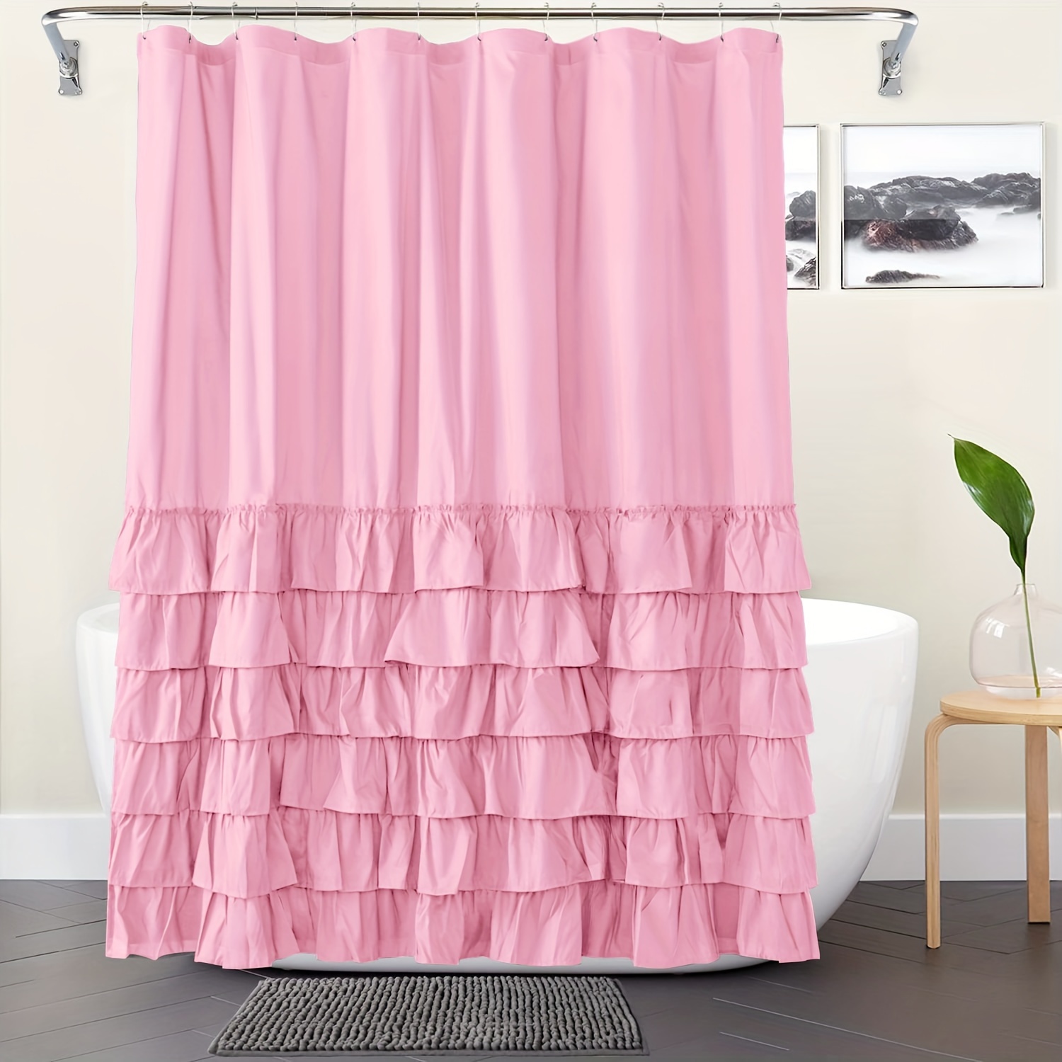 Layered Ruffle Trim Shower Curtain Water Resistant Bathroom Temu