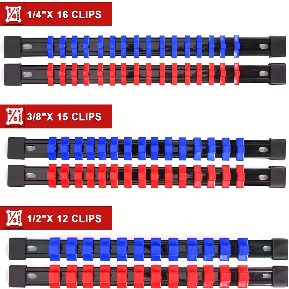 6pcs Abs Socket Organizer Drive Socket Holder 1/4 3/8 1/2 Drive Socket Clip Rail Racks Socket Holders