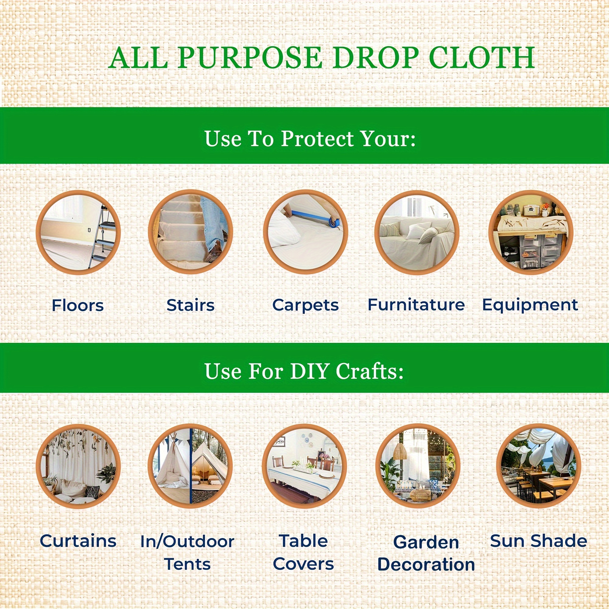 All Purpose Canvas Drop Cloth - Canvas Tarp, Canvas Fabric Drop Cloth  Curtains, Drop Cloth for Painting, Floor & Furniture Protection, Painters  Drop