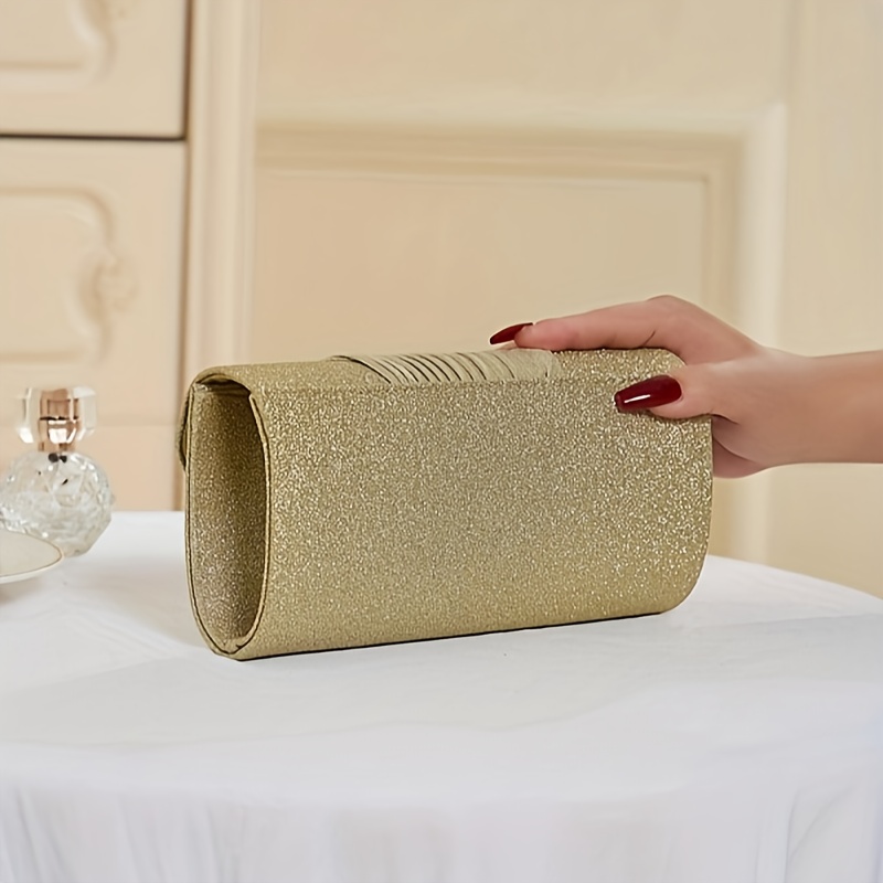 Ladies Shiny Gold Clutch Bag Women's Party Wedding Bridal Prom Evening  Handbag