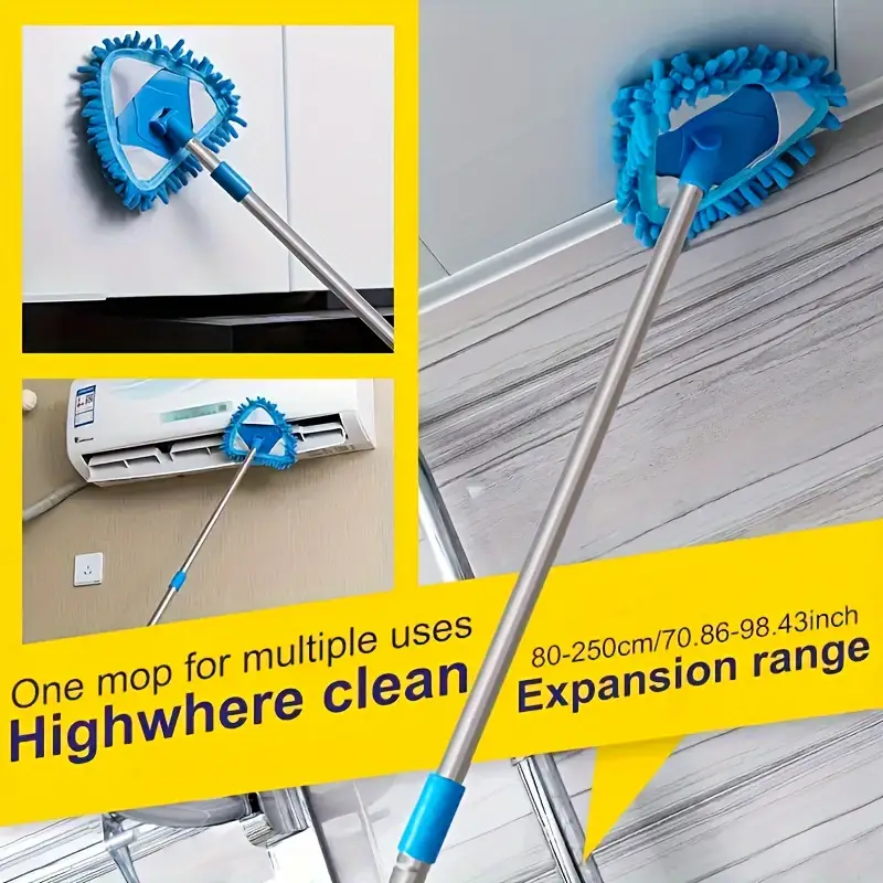 1set, Telescopic Triangle Cleaning Mop, Replaceable Triangle Mop Cloth Cover, Ceiling Wall Cleaning Mop, Detachable Washable Dust Removal Mop, Floor Wall Tile Car Wiping Mop, No Dead Corner, Cleaning Supplies, Cleaning Tool details 2