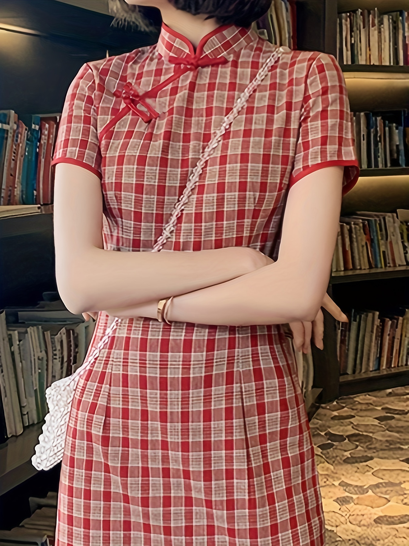 Plaid cheongsam on sale