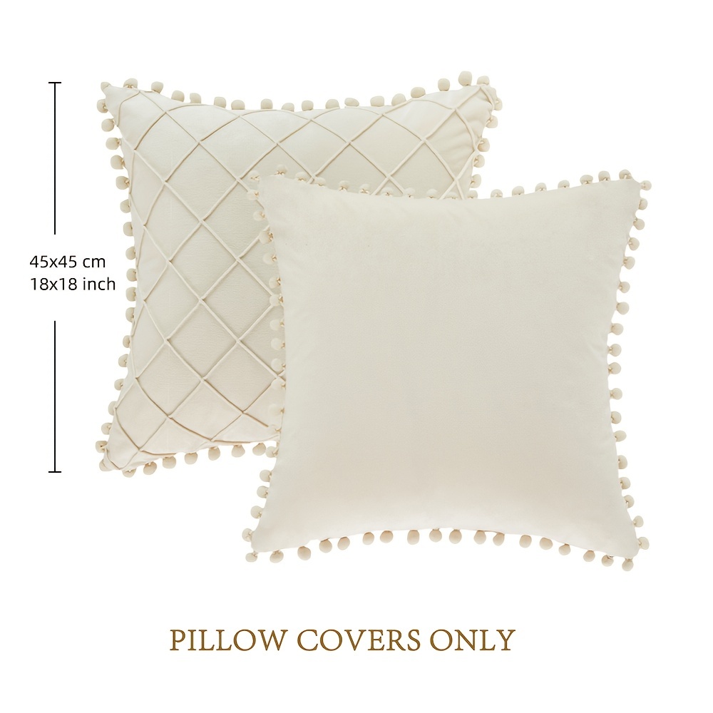 ETASOP Velvet Pillow Covers with Inserts Included 18x18, Pack of 2 Soft  Solid Decorative Throw Pillows for Sofa Bedroom Car (Cream White)