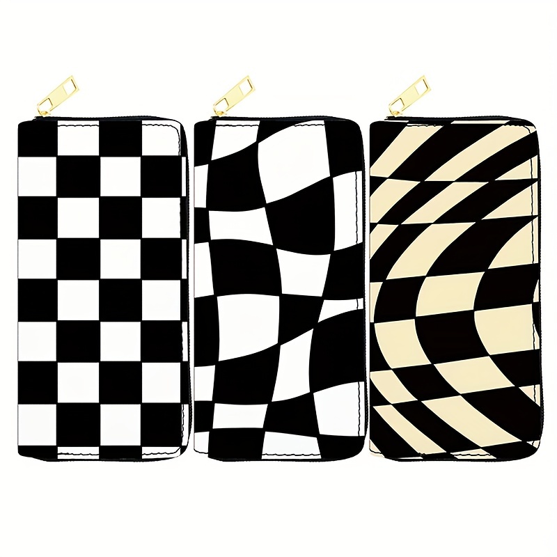 Black and White Checkered Phone Purse Wristlet, Zipper Pouch