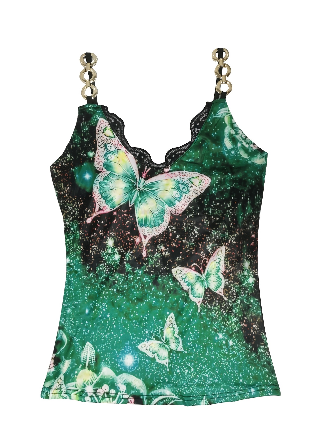 Y2k Butterfly Sequin Crop Top Women Summer Backless V Neck Sexy