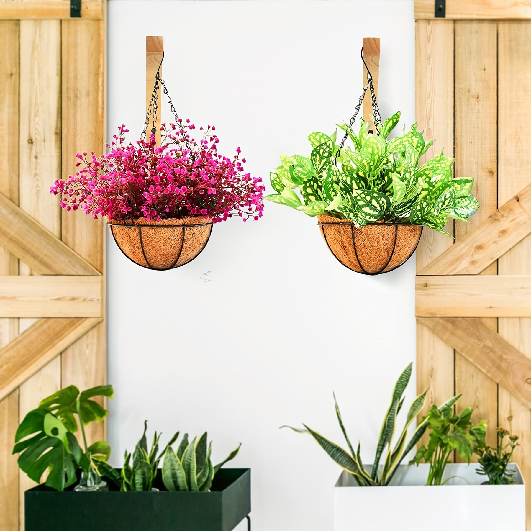 2 Pack Plant Hooks For Hanging Baskets,Wooden Plant Wall Hanger Indoor &  Outdoor,Wall Hooks For Hanging Plants