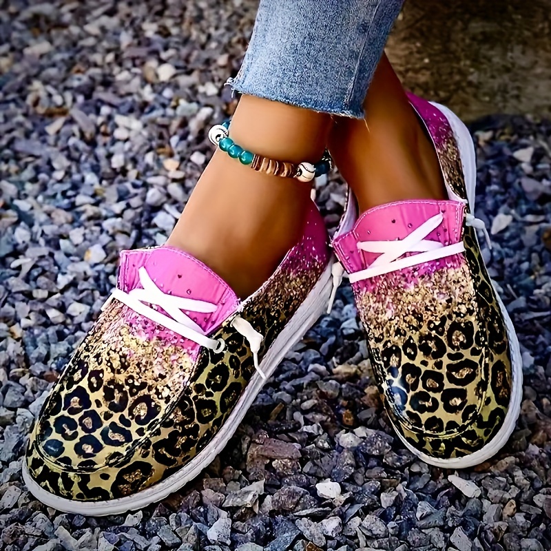 Leopard Print Canvas Slip On Loafers Casual Flat Sneakers