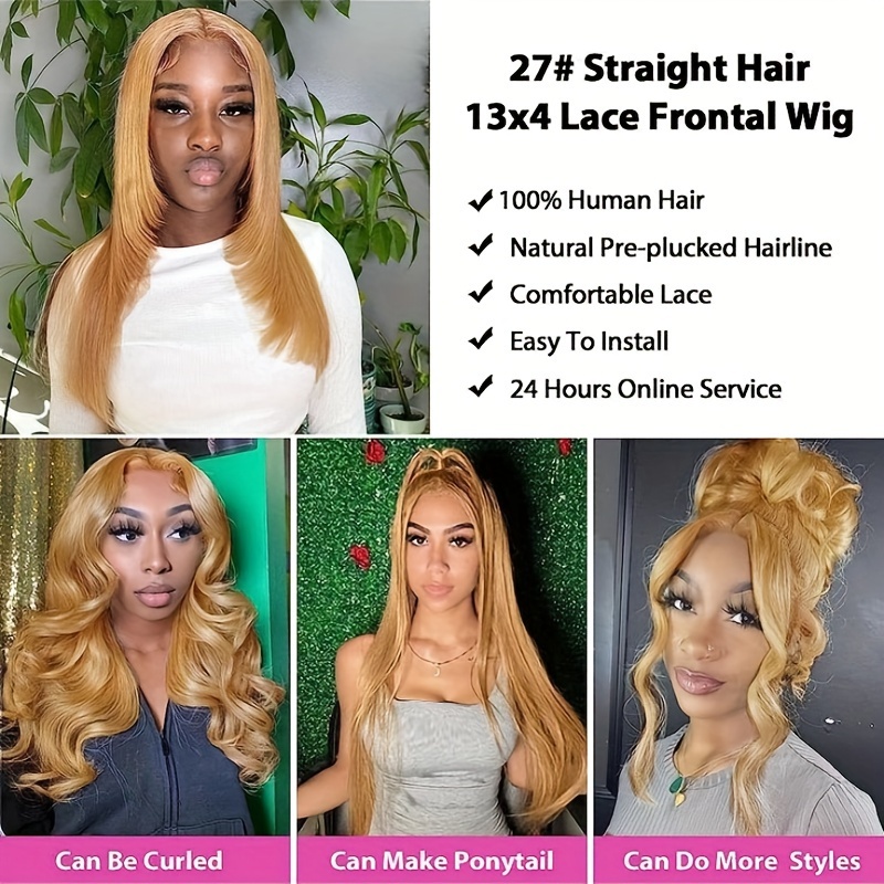 Honey Blonde Lace Front Wigs Human Hair Pre Plucked 4/27 Ombre Highlight HD  Lace