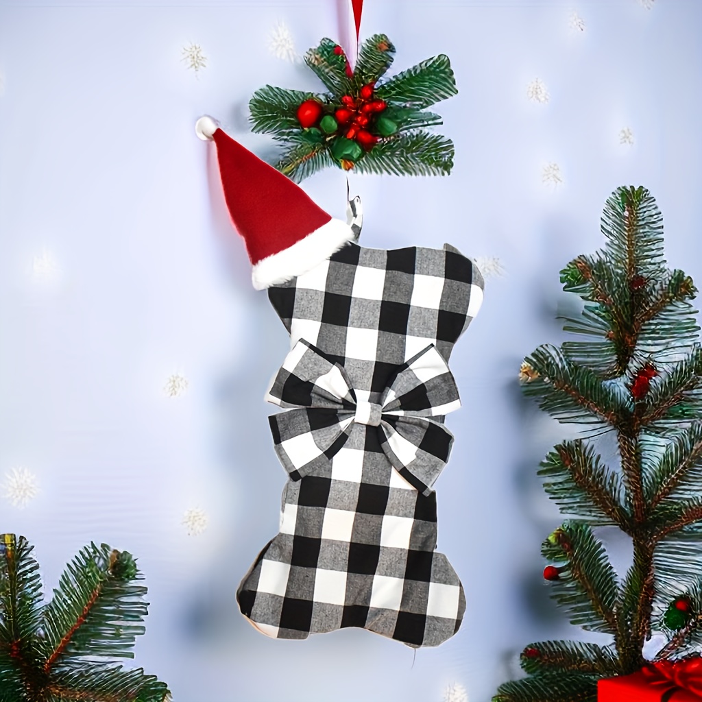  EDLDECCO 20 Inches Christmas Stocking Buffalo Check with  Knitted Cuff Black and White Plaid Home Xmas Tree Mantel Holiday Decoration  Ornaments : Home & Kitchen