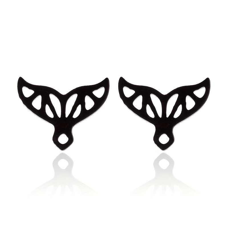 Stainless Steel Fishtail Stud Earrings Retro Compact Jewelry Gift