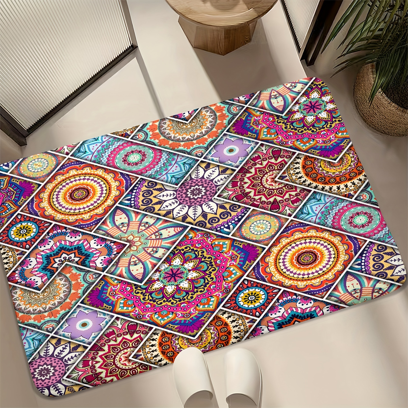 Bohemian Non slip Bathroom Rug Colorful Flower Absorbent - Temu