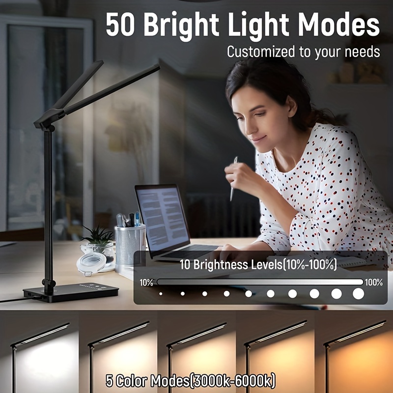 Mostorlit Double Head Led Desk Lamp, Eye Caring Double Swing Arm Table  Lamps, USB Powered Reading Light, Lamp with 5 Steps Dimming and 5 Colors  for