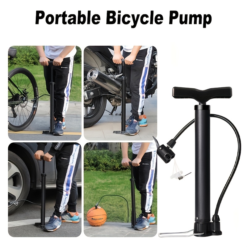 

High-pressure Mini Bicycle Pump With Alloy Base - Fits American And French Valve Needles, Inflates Up To 120 Psi