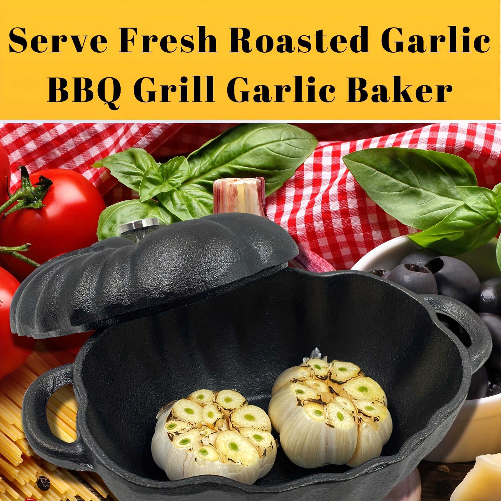 Garlic Roaster, Cast Iron Garlic Roaster And Garlic Press Set For