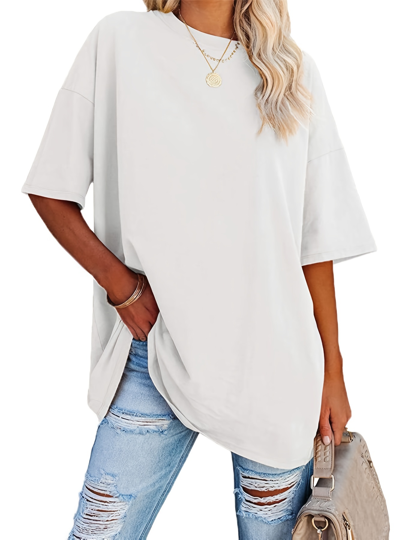 Women T Shirt Half Sleeve Chiffon Tops Ladies Loose Summer Crew Neck T-shirt