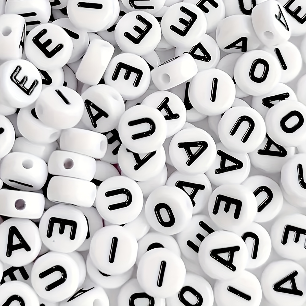 

-500pcs/pack 7mm 5 Letters Acrylic Beads With White Background And Black Letters, Used To Make Bracelets, Necklaces, Mobile Phone Chains And