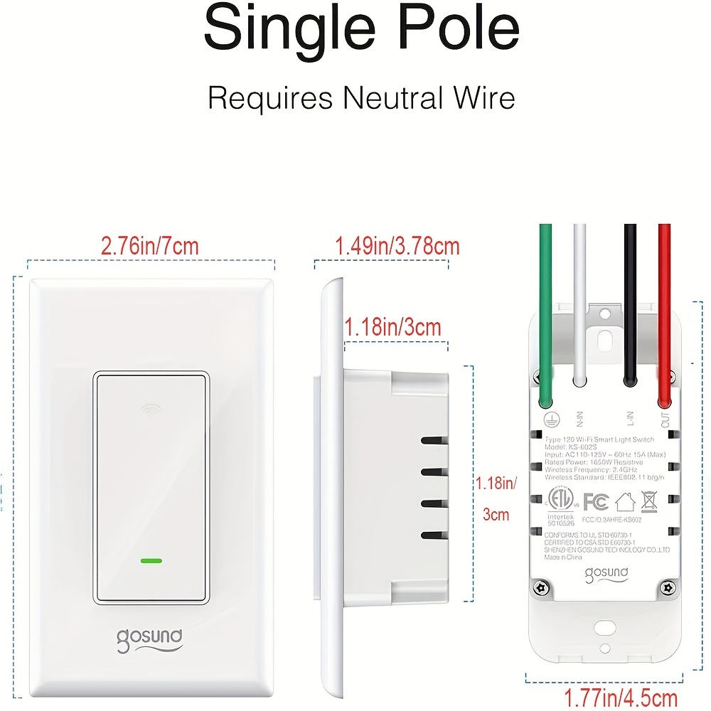 SW6: Gosund 3 Way Switch, On-Off In-Wall, Single Pole Smart Switch works by  voice with Alexa or Google Assistant, by remote with phone app, or  manually, White 3 Way Light Switch, 15A