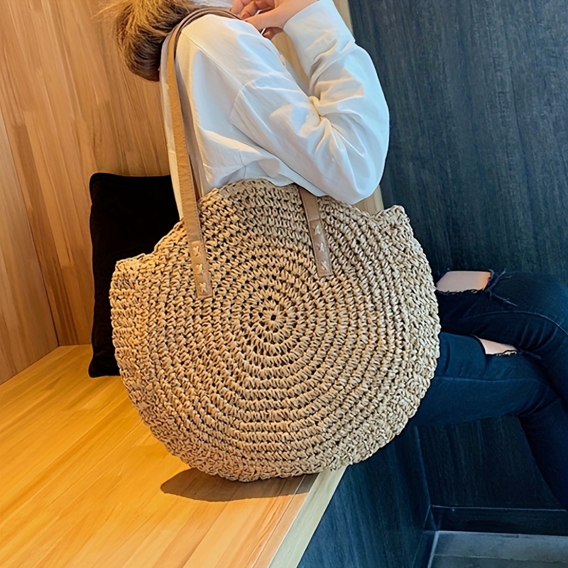 Classic Summer Woven Bag Women Round Beach Shoulder Bag Women