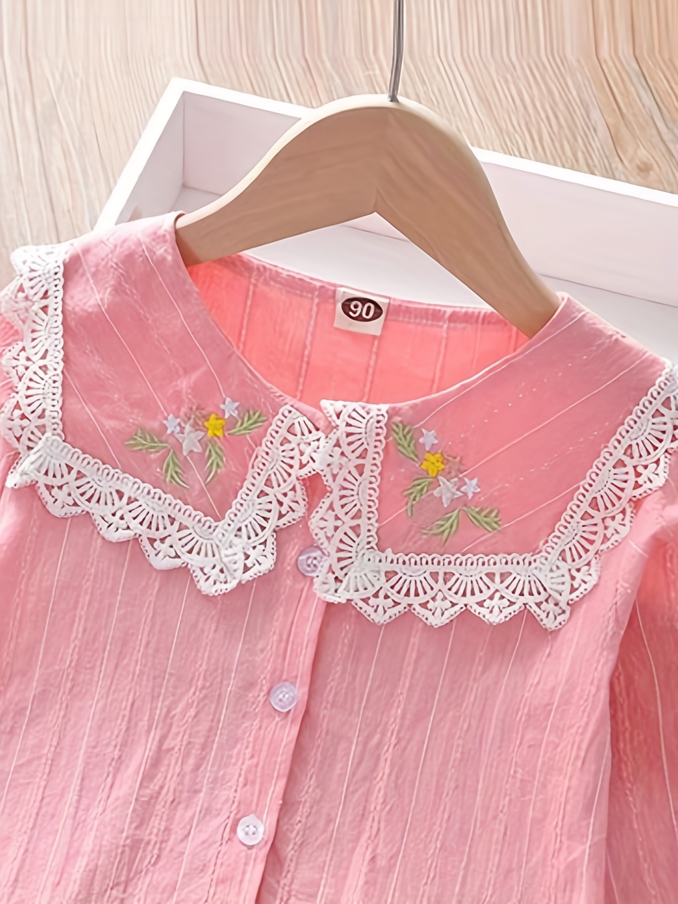 Kid Girls Flower Embroidered Collar Long Sleeve Uniform - Temu