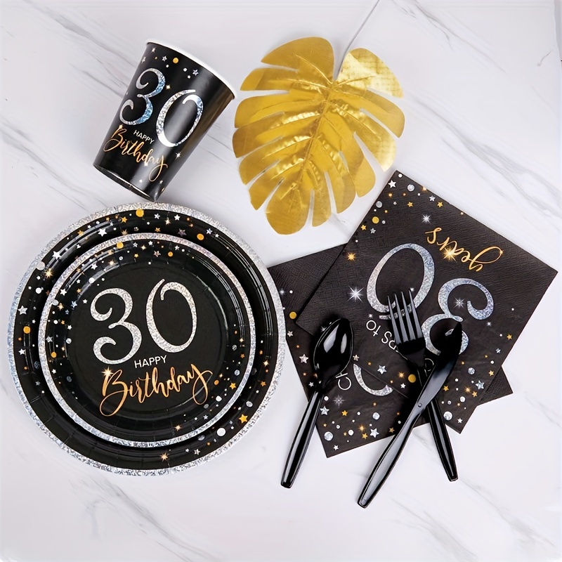 Decoración 50 feliz de fiesta de cumpleaños suministros para hombre y mujer  , 7 negro con plata postre , , pastel , almuerzo , cena , salud con a 50  fiesta aniversario
