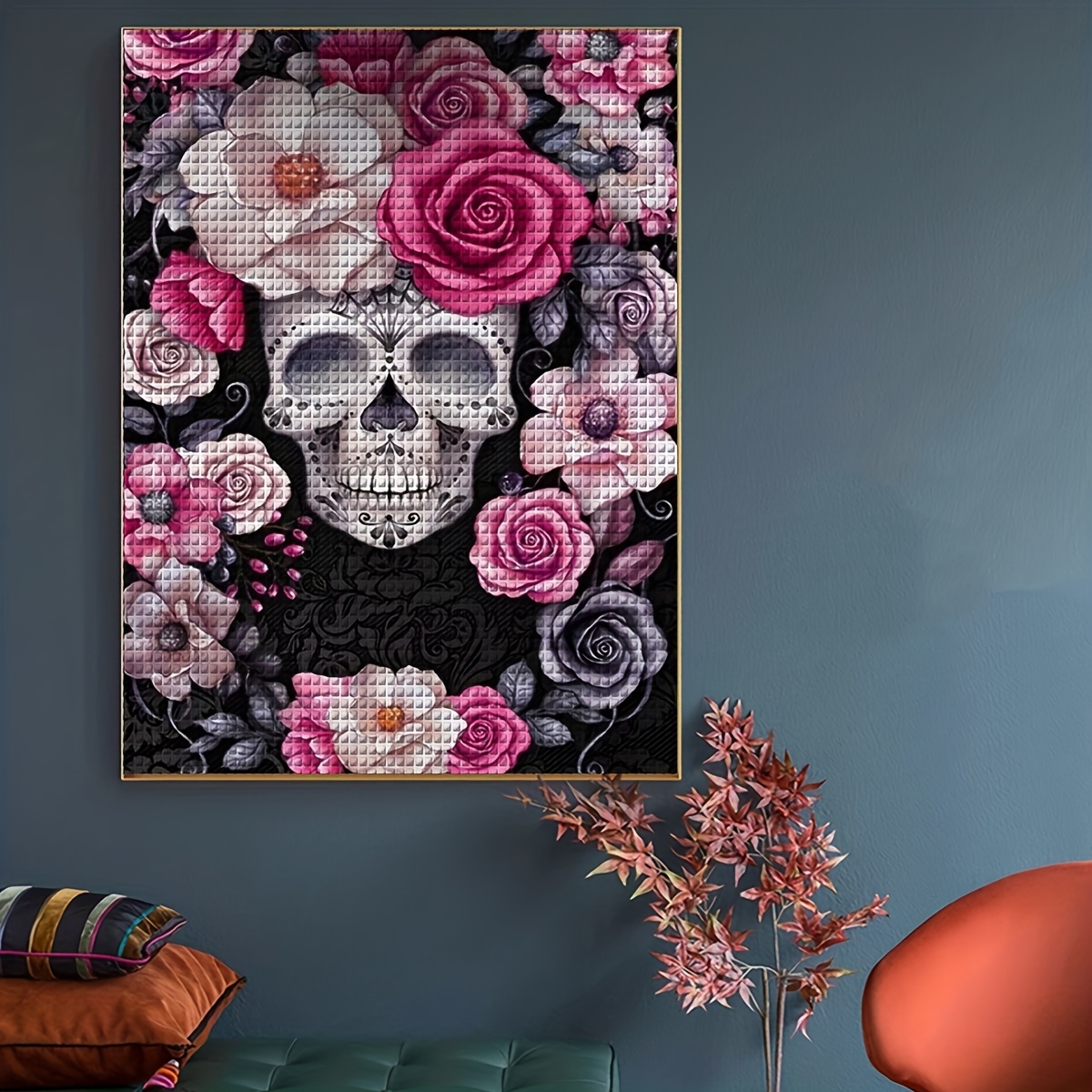 Diy Artificial Diamond Painting Kit, 5d Flowers And Skull Diamond Art Kit,  Color Scheme Flower Round Full Rhinestones Accessories, Adult Students Art  Painting For Home Wall Decor Gifts - Temu