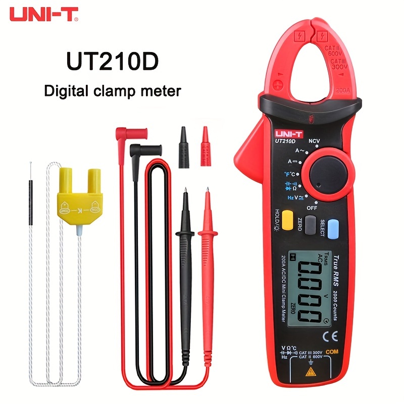 Pinza amperimétrica digital UNI-T UT204+, medidor de temperatura, corriente  CA CC, probador de resistencia