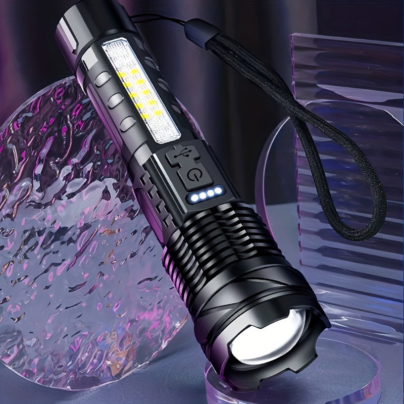 Lampe torche à main de poche rechargeable sur USB puissante forte COB XPE  zoom