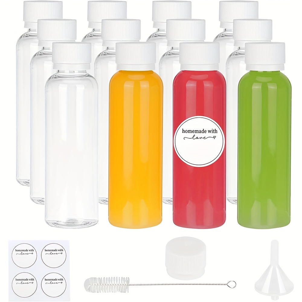 

12pcs 2oz Small Plastic Drink Bottle, 4.1x1.2inches, Clear Juice Bottle With Lid, Reusable Leak-proof Containers With For Juices, Ginger Shot, Smoothie And Other Liquids, Drinkware Accessories