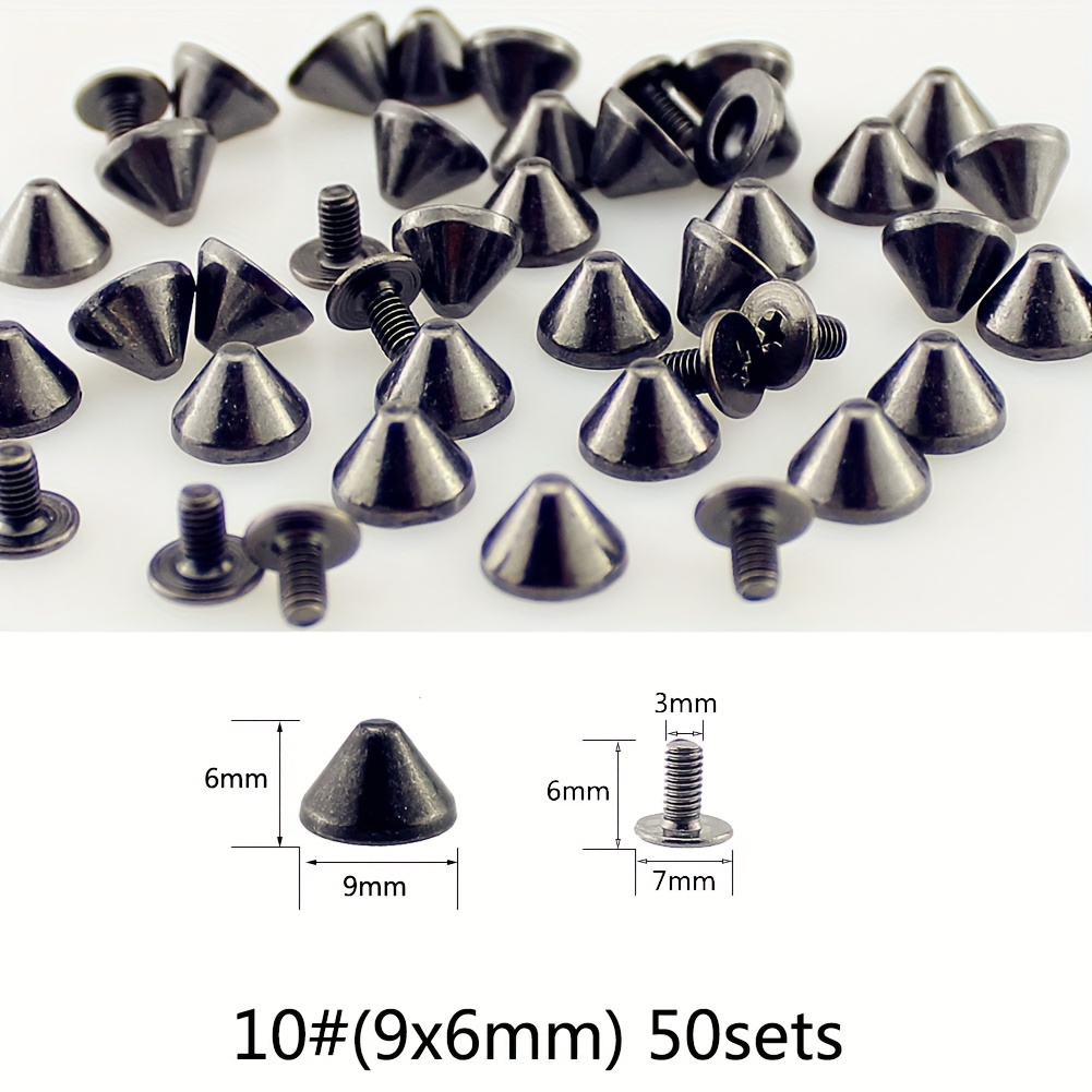 Multiple Size Metal Black Screw Spikes And Studs For Clothes Punk