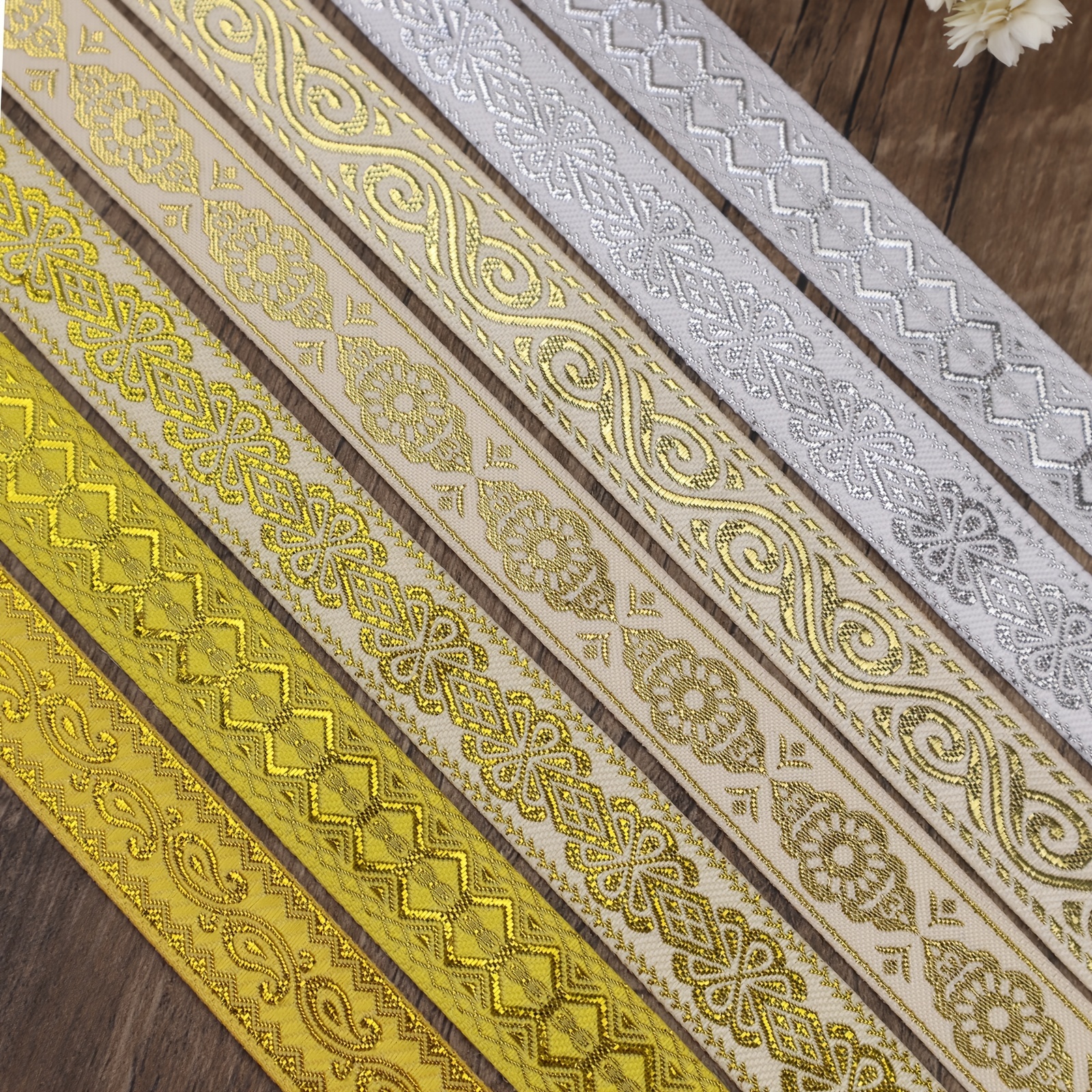 1 Yard Vintage Jacquard Ribbon Golden Lace Trim Boho Silvery - Temu