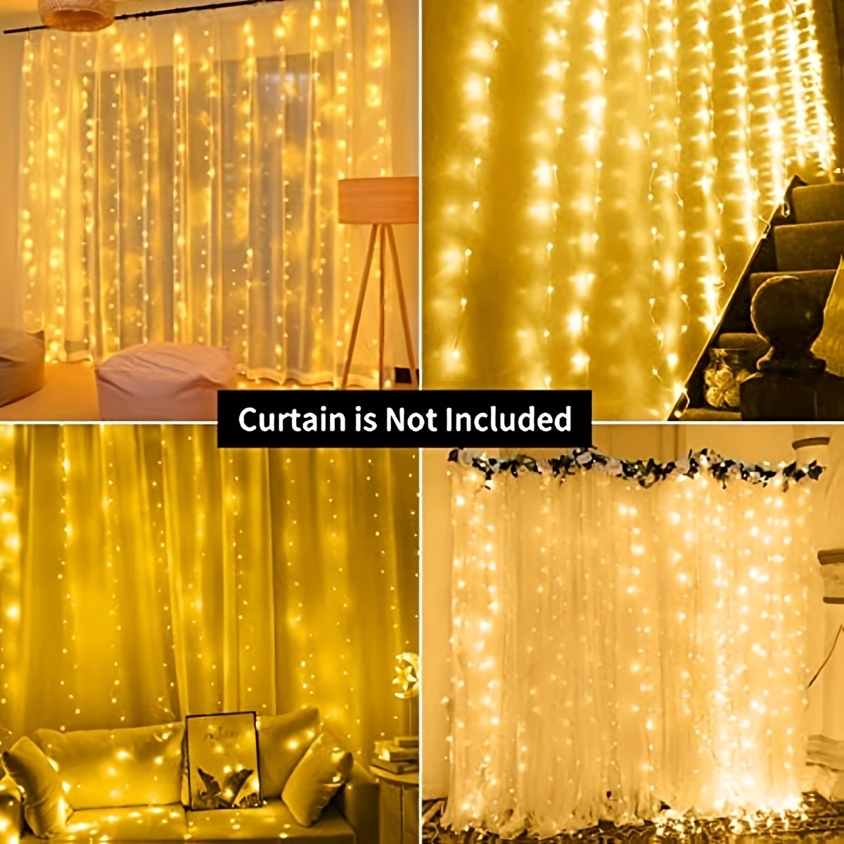 LEDカーテンライト,窓のカーテンの妖精の文字列ライト 8モードの屋外用屋外照明付きライト付きカーテンライト - 1