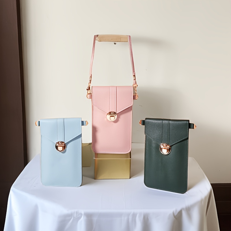 1pc Women's Touch Screen Crossbody Phone Bag - Stylish Mini Shoulder Wallet with Detachable Strap, Golden-Tone Clasp & Card Holder, Pink, Phone Purse