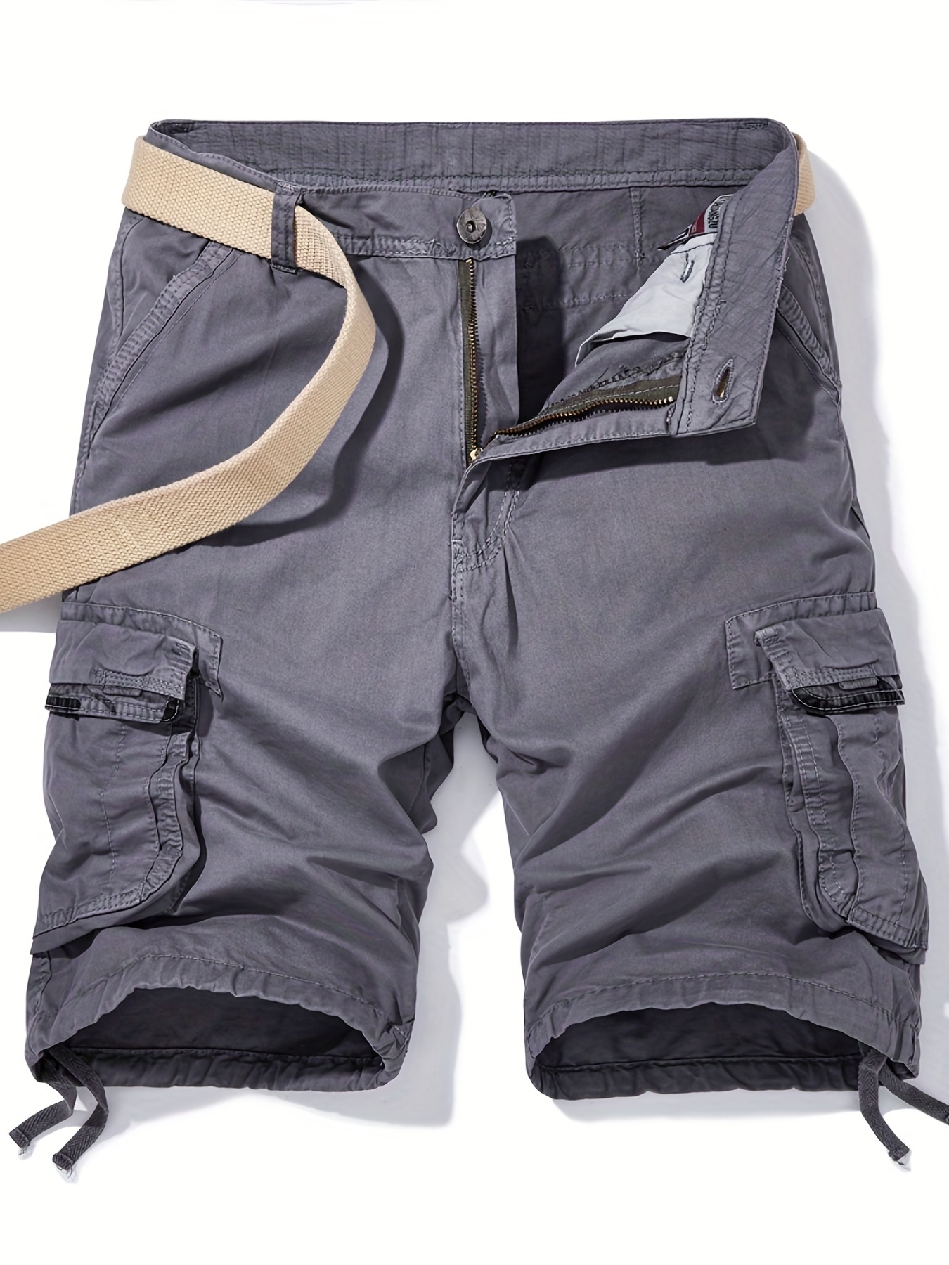 Men's Waterproof Drawstring Flap Pocket Cargo Shorts, Anti-wear Outdoor Work Pants For Fishing, Hiking