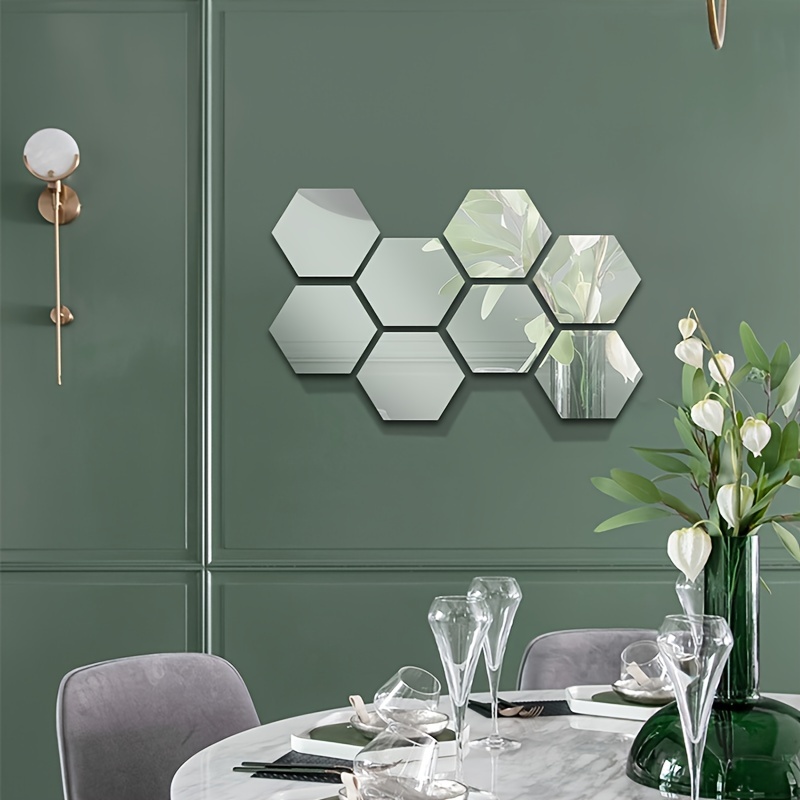 12PCS Hexagon Mirror Wall Sticker, 3D Decorative Mirrors Peel and Stick  Self-Adhesive Wall Sticker Decals for Bedroom Living Room  Decoration,46*40*23mm 