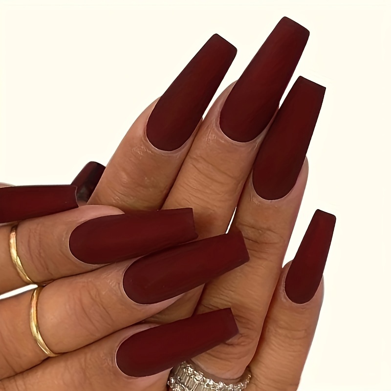 EDA LUXURY BEAUTY Dark Red Burgundy Matte 3D Bling Crystal Press on Nails  Elegant False Nails Extra Long Pointed Almond Stiletto Fake Nails - Etsy  Canada