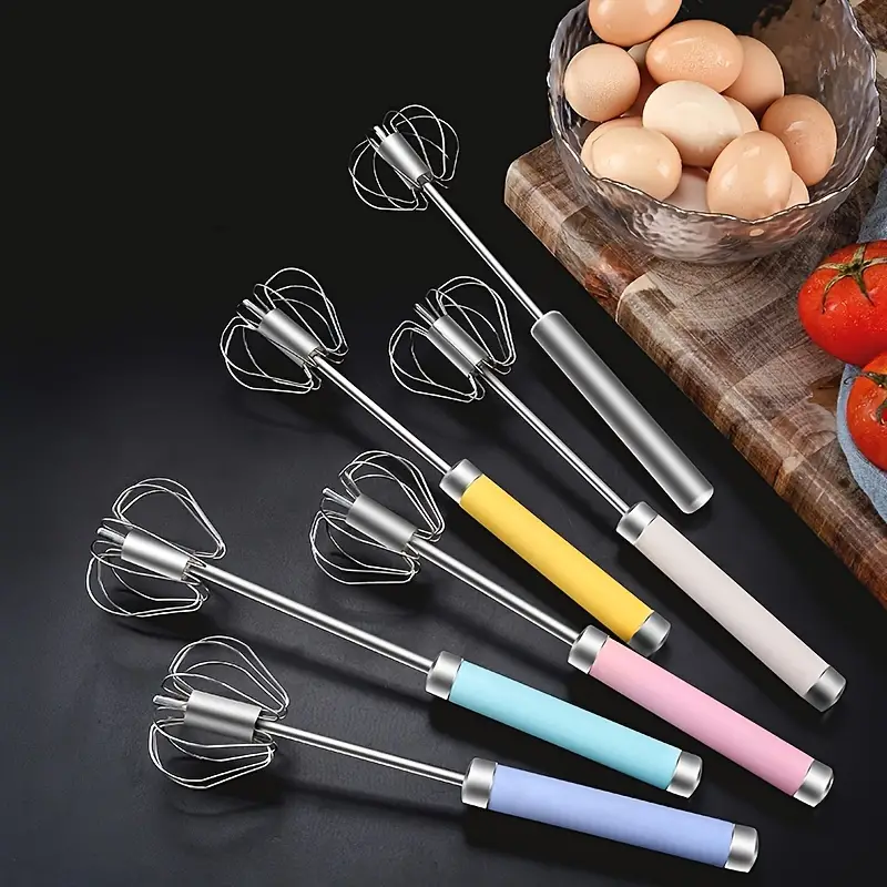 Stainless Steel Rotating Hand Press Whisk Whip Mixer Beater Tools