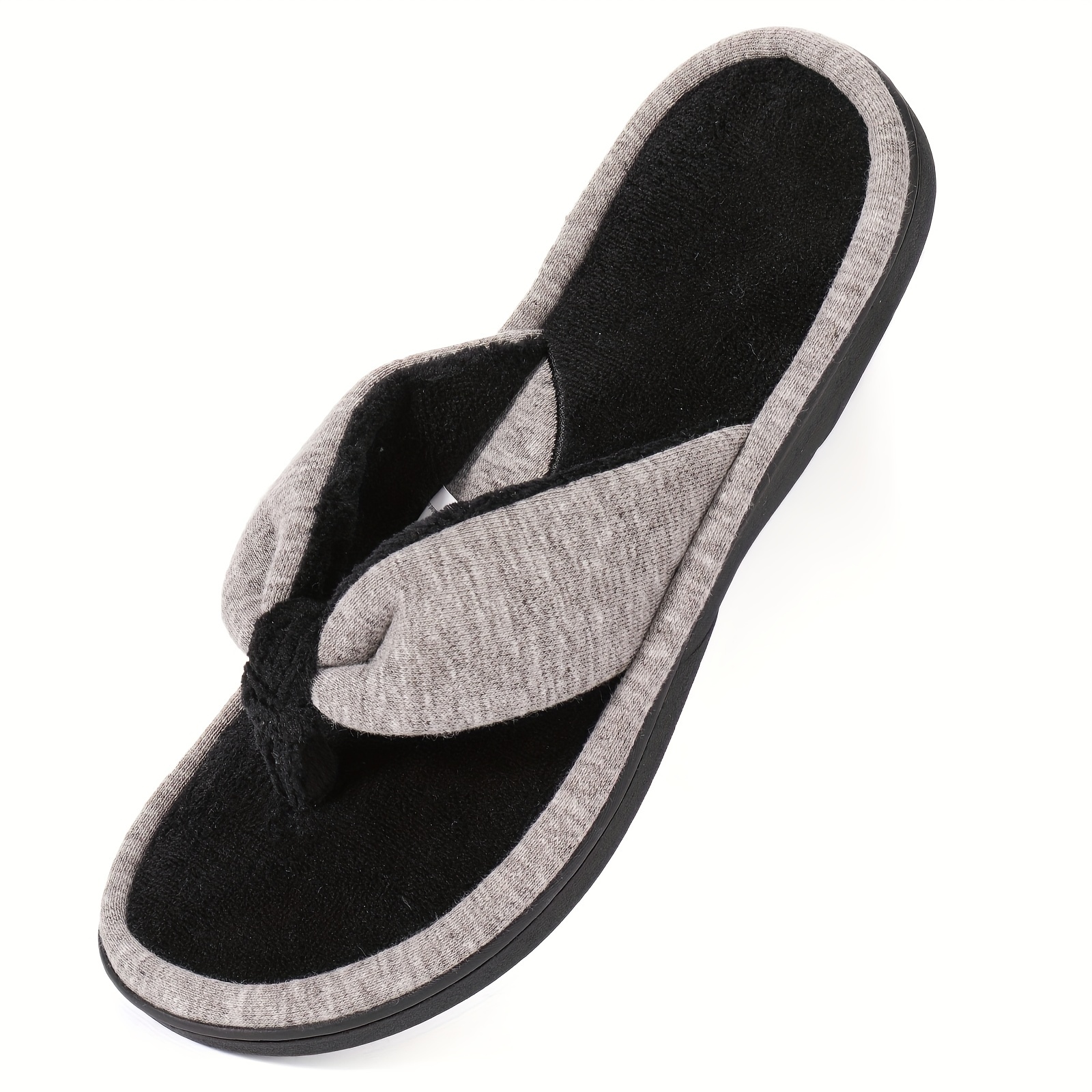 DODOING Women's Memory Foam Flip Flop House Indoor Slippers with Cozy Short  Plush Lining, Spa Thong Sandals Slippersm, Black/ Grey/ Pink