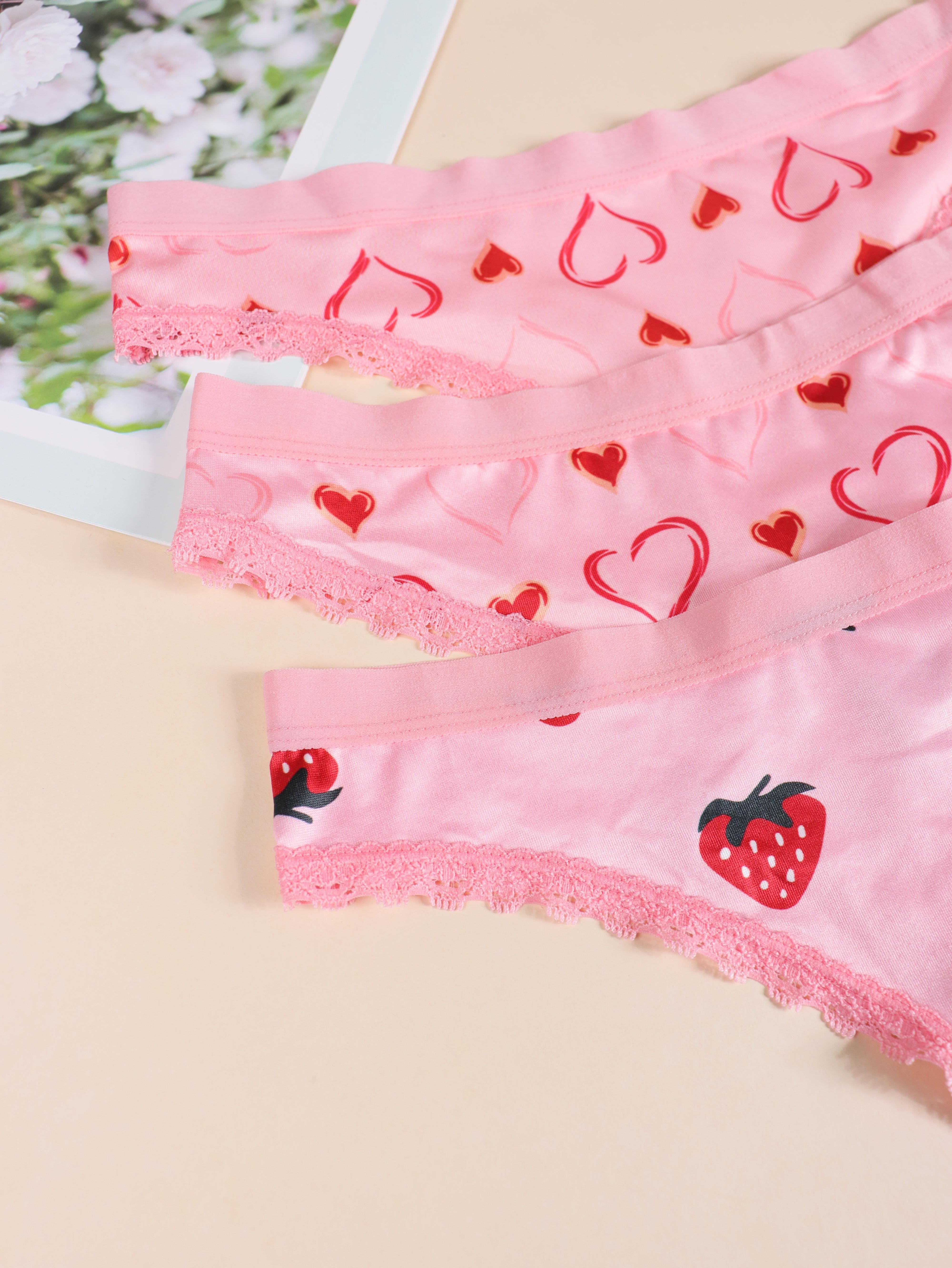 Fruit Heart Print Thongs Sexy Low Waist Stretch Intimates - Temu