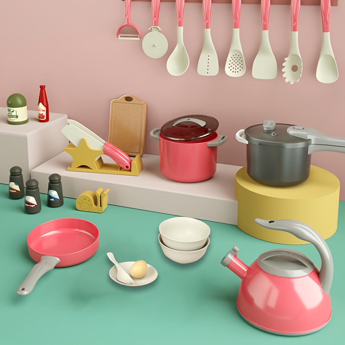 32-Piece Kid's Play Kitchen Cooking Toy Set with Fruit Cutting Utensils