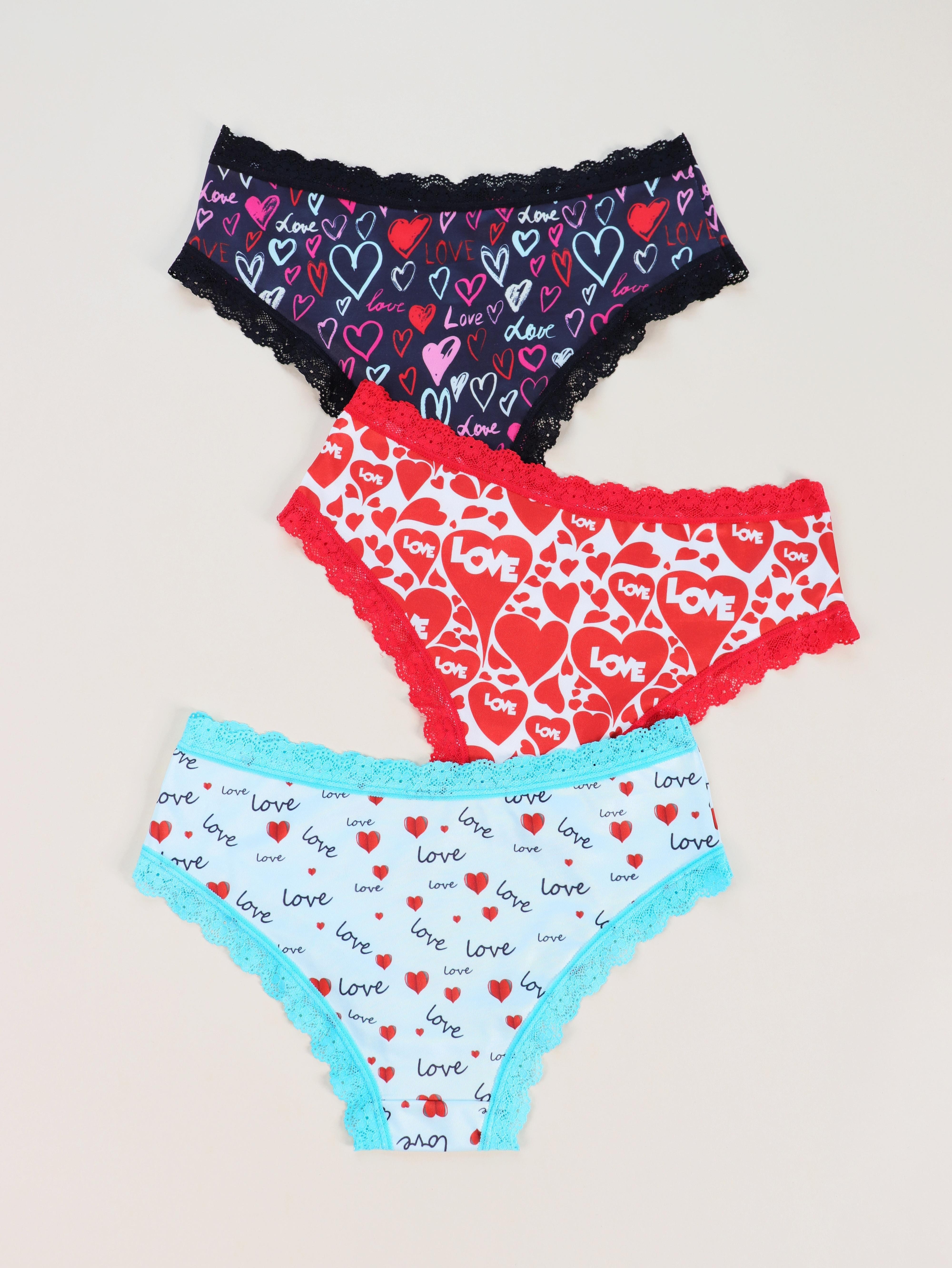 Heart Print Hipster Panties Valentine's Day Comfy Cute Low - Temu