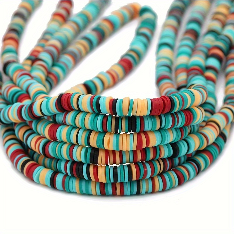 Teal, White & Striped Clay Disc Bead Strands