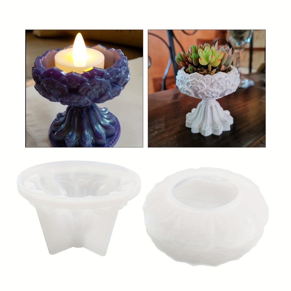 

1set Lotus Shape Candles Holders Resin Silicone Mold Flower Vase Candlestick Aromatherapy Holder Casting Silicone Molds For Diy Candy Box Home Table Ornament