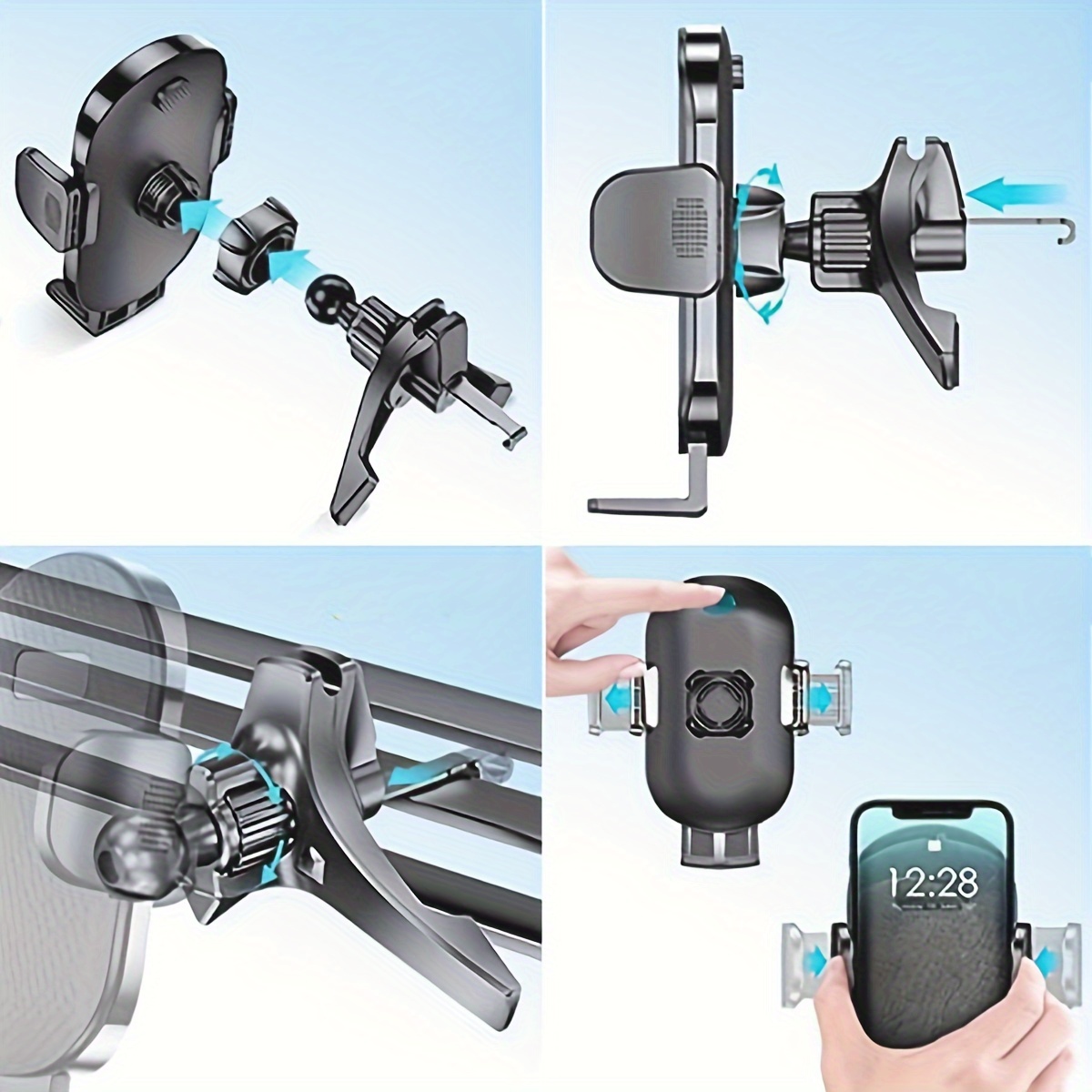 Car Phone Holder 3 Point Support With Extended Clamp Cradles
