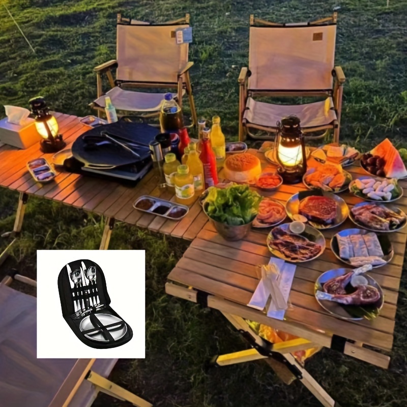 20 Pezzi Set Posate Da Campeggio Da Viaggio All'aperto In Acciaio  Inossidabile Dorato Per Picnic E Barbecue, Inclusi Piatti, Coltelli Per  Bistecca, Forchette, Cucchiai, Pinze, Con Borsa Di Trasporto Portatile