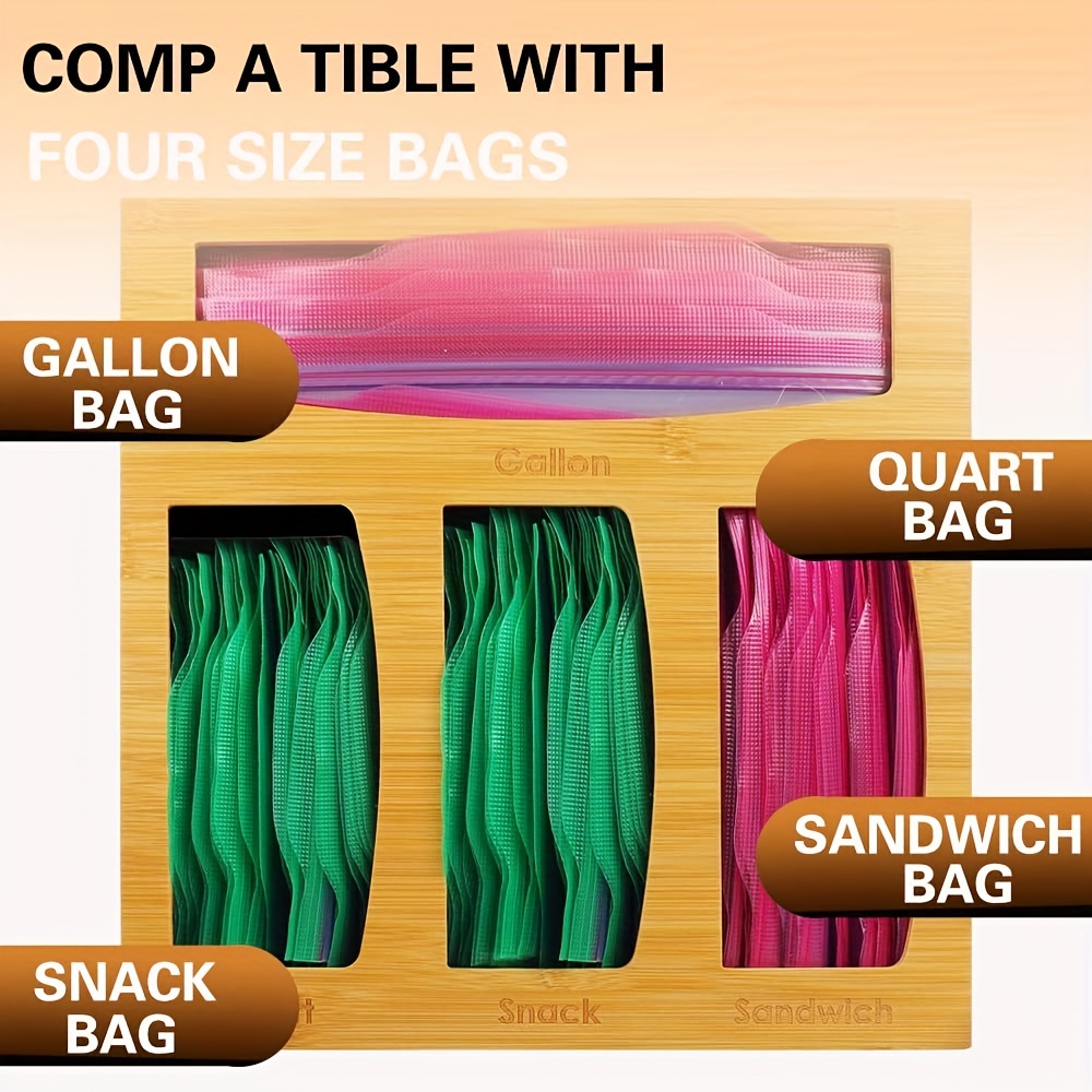 Bamboo Food Sealed Bag Organizer Box For Drawer, Food Storage Bags Container,  Compatible With Gallon Quart Sandwich Snack Size Bags, Household Storage  Organizer For Desktop, Living Room, Home, Dorm, Kitchen Accessories 