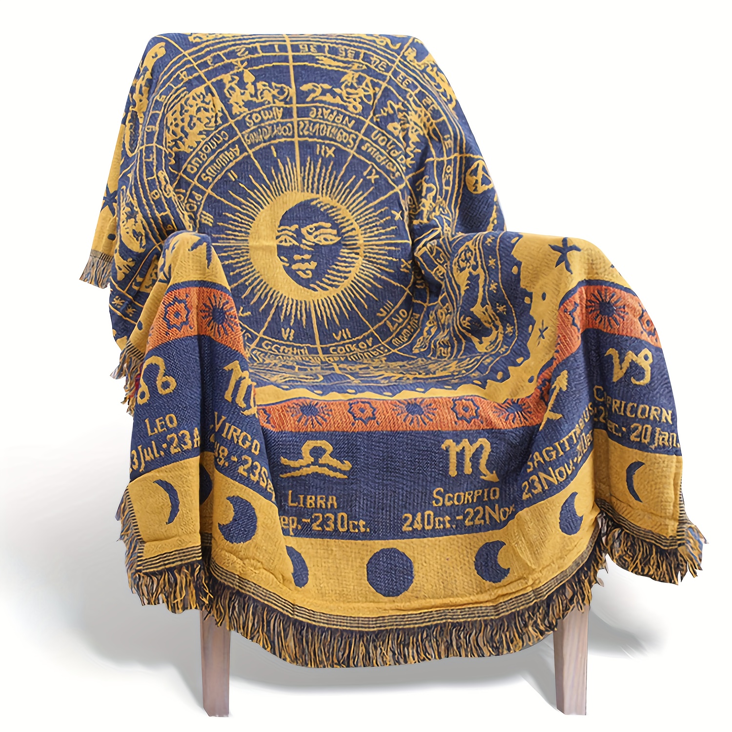 Image of Boho Throw Blanket Reversible Bohemian Tapestry Hippie Room Decor Astrology Zodiac Celestial Constellation Carpet Bed Chair Couch Sofa Cover Double Sided