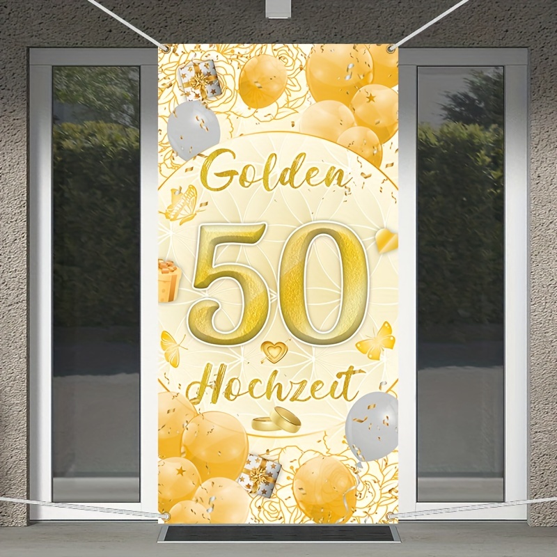 1pc, Decoración De Fondo De Aniversario De Bodas De Oro Número 50 Blanco  Dorado Banner Feliz 50 Aniversario 180cm * 110cm / 70.8in * 43.3in, Fondo De