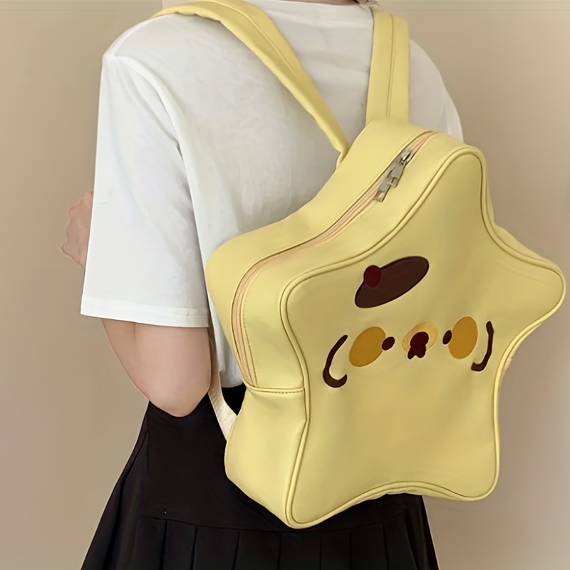 Stylish  Y2Kスターシェイプのバックパック、かわいいアニメカートゥーンフェイスのスクールバッグ、女の子や女性向けのトレンディなジッパーラックサック