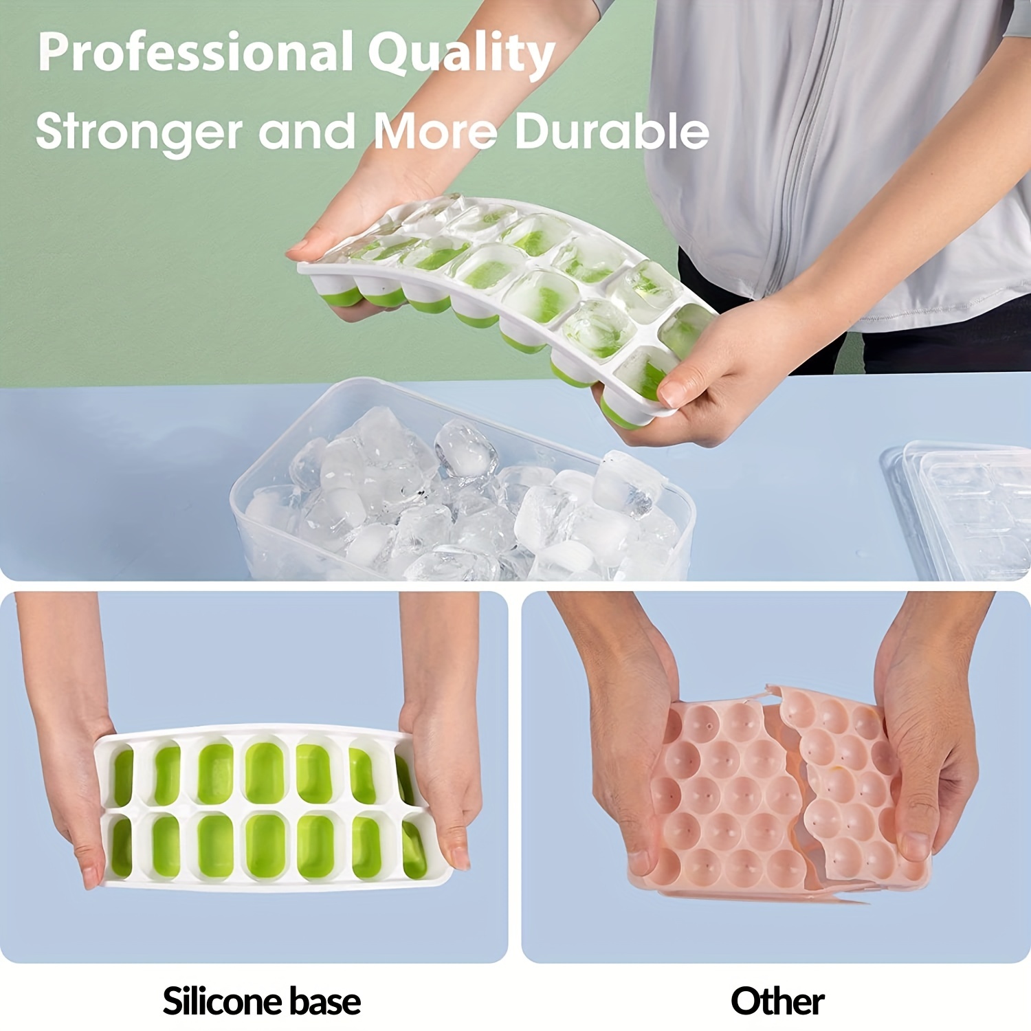 4 Pack Ice Cube Tray With Lid And Bin Silicone Plastic Ice Cube